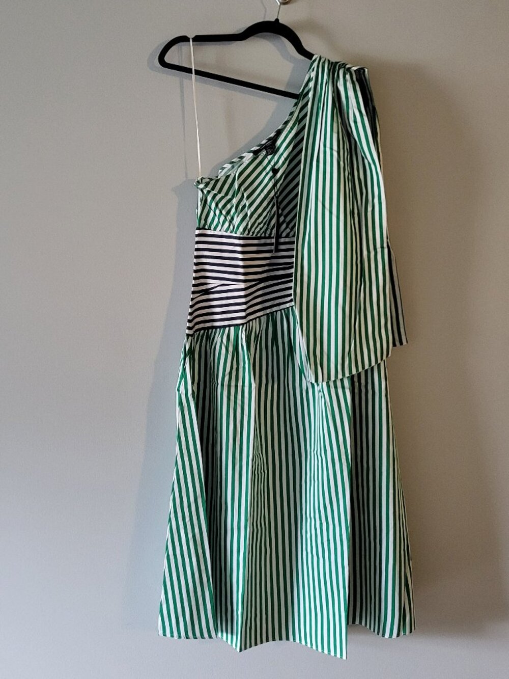 French Connection Alexis Cotton One-Shoulder Striped Dress Size 10 - Picture 5 of 8